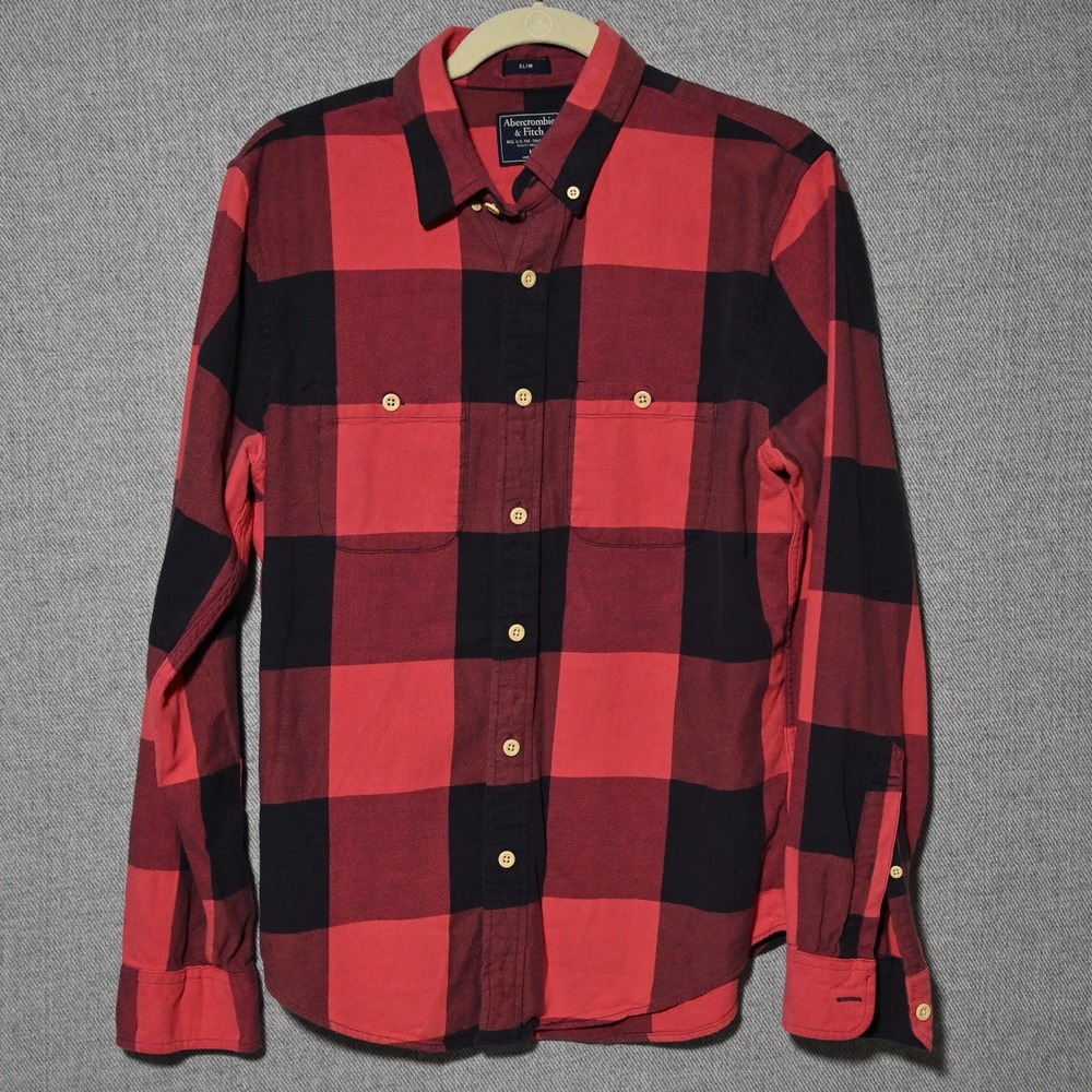 Abercrombie & Fitch Flannel Shirt Mens Slim Buffalo Check M Red Black